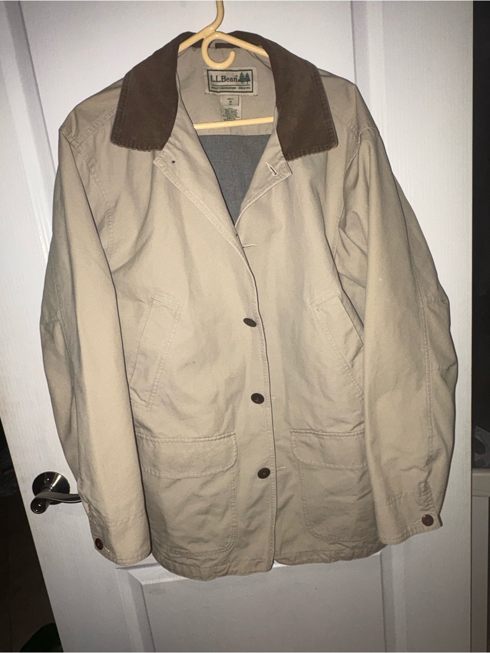 L.L. Bean Tan Canvas Utility Jacket with Brown Corduroy Collar